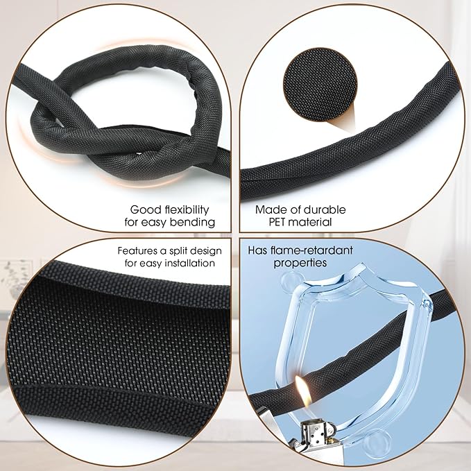 Cord Protector from Pets no Chew, 10FT-1/2inch Cord Managment Cable and Wire Protector from Rabbits, Cats and Other Pets Black