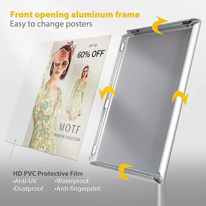 11"x17" Pedestal Poster Stand with Heavy Duty Solid Steel Base, Adjustable Floor Standing Sign Holder for Vertical and Horizontal Display, Silver 3Pack