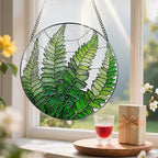 8-Inch Stained Glass Ornament, Stained Glass Window Hanging, Window Hanging Decor Suncatcher, Fern Plant Ornament | Christmas, Mother's Day, Birthday | Gifts for Mom, Grandma Gifts, Plant Lover Gift
