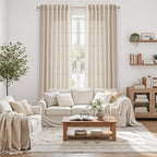Nanspring Birch Beige Curtains 90 Inches Long for Living Room Linen Light Filtering Semi Sheer Curtain Back Tab Rod Pocket Modern Farmhouse Decor Elegant Coastal Drapes for Bedroom 52x90, 2 Panels