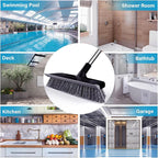 ITTAR Floor Scrub Brush with 55" Long Handle, 10" Wide Stiff Bristles Deck Brush, Stainsless Steel Pole Heavy-Duty Cleaning Brush, 2-in-1 Scrubber with Ruber Squeegee for Deck, Patio, Pool, Tile, Wall