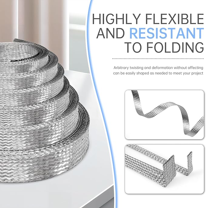 Copper Wire Loom - EMI/RFI Shielding Flexible Cable Management for Automotive Audio, Industrial Expandable Cables, Marine Wiring & Computer Case ﻿ (Tinned Copper, 18mm (45/64")-6.56ft)