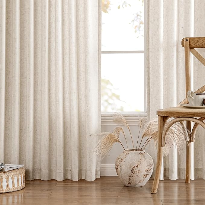 MIULEE Non-See-Through Privacy Linen Curtains 2 Panels, Light Filtering Window Curtains Farn House Textured Back Tab Semi Sheer Drapes for Bedroom Living Room, 52 x 90 Inches Long, Birch