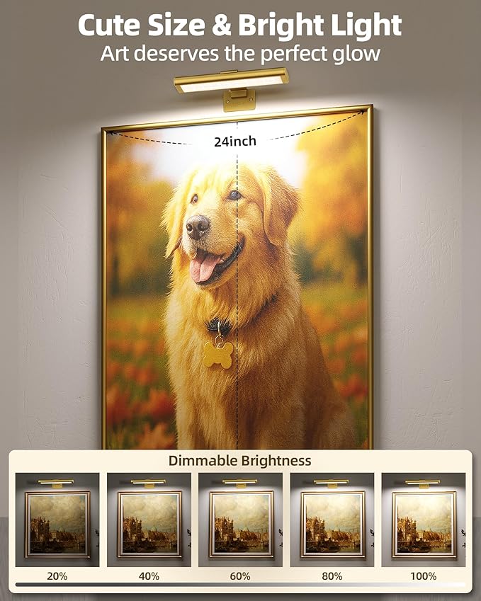 EZVALO Picture Light for Wall, Rechargeable 2400mAh Battery Lights Wireless Remote, 3 Color & Dimmable Magnetic 8'' LED Lights Display for Painting, Living Room, Gallery, Bedroom, Dashboard(Gold-3P)