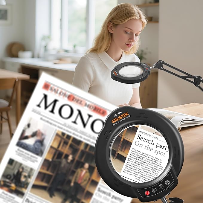 10X Magnifying Glass with Light and Clamp, 5 Color Stepless Dimmable Modes 84 LEDs Magnifier with Light Hands Free for Reading Sewing Crafts Repair and Close Work (10X Clamp)