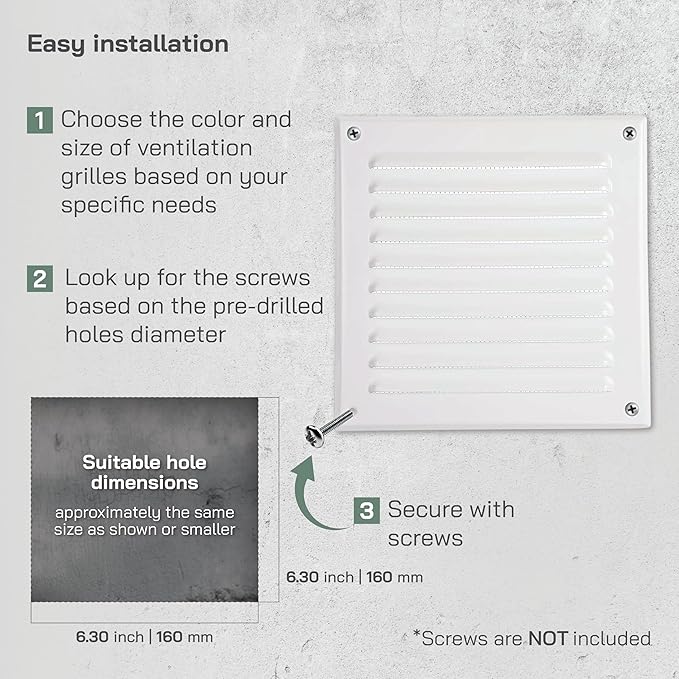 Vent Systems - 6 x 6 Inch (Inner) Pack of 10 White Metal Square Soffit Air Vent Grille Cover, Register Vent Deflector Louver Built-in Mesh HVAC for Bathroom Home Office Kitchen 8" x 8" (Outer)