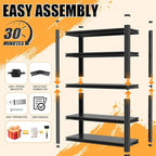 78" H Garage Shelving, Heavy Duty Storage Shelves, Garage Storage Shelves, Adjustable 5 Tier Metal Shelving Unit, Utility Shelves for Warehouse Backyard, 78" H×47.5" W×18" D