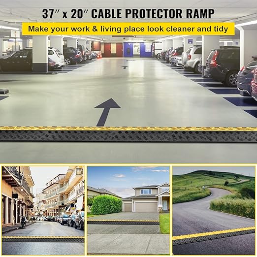 VEVOR 3-Channel Rubber Cable Protector Ramps Heavy Duty 44000Lbs Load Capacity Cable Wire Floor Cord Cover Ramp Speed Bump Driveway Hose Cable Ramp Protective Cover