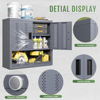 Metal Garage Wall Cabinet, Wall Mounted Storage Cabinets with Doors, Floating Steel Cabinet with Adjustable Shelves and Open Drawer, Heavy-Duty Tool Organizer for Warehouse, Basement, Kitchen