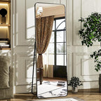 HARRITPURE 56"x21" Full Length Mirror, Black Rounded Corner Aluminum Frame Floor Standing Mirror Hanging/Leaning Wall for Living Room Bedroom Cloakroom