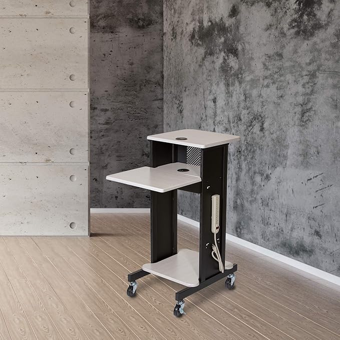 OEF Furnishings Presentation Cart and Stand, OEFPRC200, Steel Frame, Ivory Woodgrain