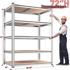 REIBII 2020LBS Garage Shelving Heavy Duty 5 Tier Storage Shelves Adjustable Metal Shelving for Basement, Warehouse, Pantry, Closet, Kitchen, Easy Assembly, 72" H x 35.55" W x 16" D, Galvanized