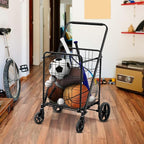 DWVO Utility Foldable Shopping Cart with Wheels, Large Portable Collapsible Rolling Grocery Cart with Reinforced Mesh Bottom for Laundry, Grocery, Luggage, Storage and Seniors, 220 lbs Capacity, Black