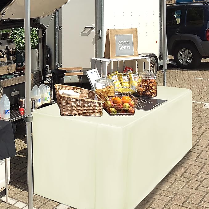 HolidayIdeas 2 Pack Fitted Table Clothes - 48 x 24 Inch - Butter Cream Rectangle Tablecloths for 4 Foot Tables, Polyester Fabric Folding Table Covers for Parties, Holiday Dinner, Wedding, Trade Show