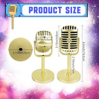 10 Pack Retro Microphone Props Fake Microphone Model with Stand Classic Vintage Plastic Antique Mic Table Decor for Halloween Party Decoration Rock Hip Hop Music Prop Pretend Play (Golden)