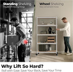 HOMEDANT House 5-Tier Metal Rolling Cart Shelf Rack Casters Heavy Duty Laminated Wheel Shelving Unit Adjustable Utility Storage Shelves Organizer Shelf Kitchen Garage (4, (L) 48.1" W, White)