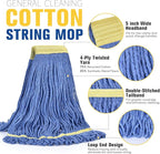 Matthew Cleaning Commercial Mop Head Replacement, 5 Inch Wide Headband, Looped End Cotton Blend String Wet Mops for Floor Cleaning, 24 oz Large, 6-Pack Blue