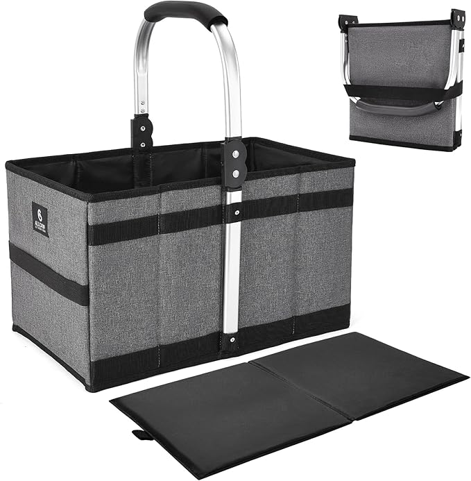 ALLCAMP Collapsible Basket - Folds to Only 9.8" L x 9.6" W x 2.75" H, 27L Large Portable Multi-Use, Compact Reusable Foldable Storage, Collapsible Shopping Basket (Gray)