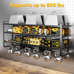 49.5" W Large Power Tool Organizer Wall Mount with Charging Station, 4 Tier Heavy Duty 12 Cordless Drills Holder Load 800 lb, Tool Battery Storage Rack Built in 8 Outlet Power Strip for Garage