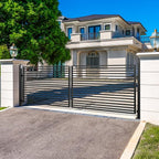 ZUMI Dual Swing Driveway Gate, 16x6 ft. Outdoor Steel Fence for Home Security, Heavy-Duty Weatherproof Iron Kit, Brooklyn Style