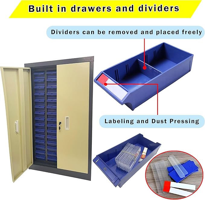 60 Drawer Parts Cabinet with Doors GarageOrganizer Steel ABS Materials for Parts Storage Drawer Size 7.8 * 3.9 * 1.9 Inch