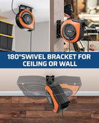 DEWENWILS 60 FT Retractable Extension Cord Reel with 6 Grounded Outlets, Twist-lock Stopper Heavy Duty Power Cord, 15A Circuit Breaker, Wall/Ceiling Mounted for Garage, Workshop, ETL Listed