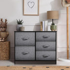 Sorbus Dresser with 5 Drawers - Chest Organizer Unit with Steel Frame Wood Top & Handle Easy Pull Fabric Bins for Clothes - Storage Furniture for Bedroom, Hallway, Living Room, Nursery & Closet