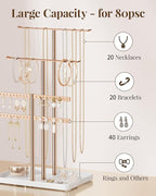 pickpiff Rose Gold Jewelry Stand Holder Organizer: 14.5" Sturdy Hanger for 80 Pcs Jewelry, Jewlery Tower for Display Necklace, Earring, Bracelet, Watch