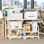 Lerliuo Large Printer Stand with Storage, 23.6"W x 18.9"D x 30.2"H, 5-Adjustable Shelf Heights Mobile 3 Tier Table with Lockable Wheels, Industrial Rolling Printer Cart, White Stands for Home Office