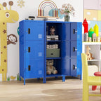 Aobabo 16" W 3 Door Metal Storage Locker with Lock, 47" H Steel Locker with Name Card Holder and Metal Leg for School, Home, Office, Playroom, Assembly Required, Blue