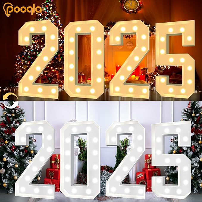 Pooqla 4 FT Light Up Marquee Numbers, Cool White and Warm White LED Large Lighted Marquee Numbers, Giant Mosaic Light Up Numbers for Balloons 8th 18th 80th Birthday Party Decoration, LED Number 8