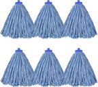Matthew Cleaning Screw-on Heavy Duty Cotton Wet Mop Replacement Heads(Blue, Medium,6 Pack) with 2 Pack Microfiber Cloth for Residential & Commercial Floor Cleaning Use- Fit Standard American Screw