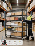 REIBII 1653LBS Storage Shelves with Wheels,76.1" H Metal Shelving 5-Tire Adjustable Wire Shelving Pantry Shelves for Garage Shelving, Pantry, Kitchen, Closet, Commercial,15.7" D x 35.4" Wx76.1 H