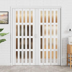 48-72 x 80in (Double 24-36) Accordion Doors Interior Folding Door, 4 Frosted Acrylic Glass PVC Accordion Door with Upgraded Roller & Handle & Complete Hardware, for Closet Bathroom Doorways