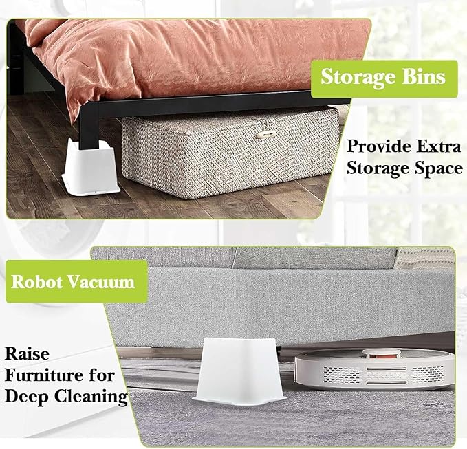 Bed Risers 1 inch, 2 inch, 3 inch, 4 inch, 6 inch, 8 inch Heavy Duty, Oversized Furniture Riser for Couch Sofa Table Chair Leg Frame Dorm, Support up to 6000 Lbs (White 6 Pack, 6 inch)
