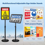 4 Packs 11x17 Inch Sign Stand - Adjustable Floor Standing Sign Holder, Pedestal Poster Stand for Vertical & Horizontal Display, Outdoor & Indoor Use for Business & Store Signage - Black