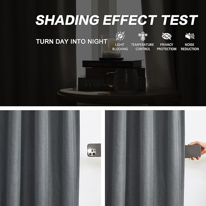 DUALIFE Gray Pinch Pleated Blackout Curtains 104 Inch Length,Back Tab with Hooks Thermal Insulated Blackout Curtains 40W x 104L, Grey, 2 Panels