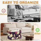 Purple Flower Skeleton Storage Bins with Handles, Collapsible Storage for Clothes, Gift Basket, Blankets & Closet Organization