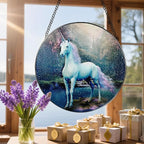 8″ Stained Glass Window Hanging Ornament, Unicorn Stained Glass Suncatcher Ornament, Sun-Catcher Window Decor | Christmas & Birthday Gifts, Festival Gift | Gifts for Women & Her