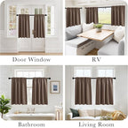 PONY DANCE Blackout Short Cafe Curtains for Bathroom - Light Block Privacy Drapes for Kitchen,Bedroom Window Decor, W 29 x L 24, Mocha, 1 Pair