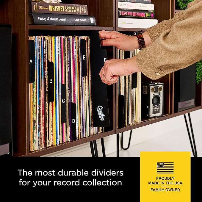 Carstens Records Heavy Duty Vinyl Album Dividers A-Z | Single Sided Printing | 12" LP Organizers with Tabs | Pack of 26 Black | Made in The USA | for Side Browsing