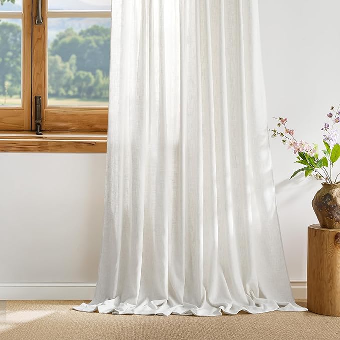 NICETOWN Thick Linen Curtains 84 Inches Long for Living Room 2 Panels Set, Back Tab/Rod Pocket with Pleat Tape Privacy Added Window Curtains for Farmhouse/Bedroom, Vanilla, W55 x L84