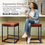 MAISON ARTS Counter Height 24" Bar Stools Set of 2 for Kitchen Counter Backless Modern Barstools Industrial Upholstered Faux Leather Stools Farmhouse Island Chairs, (24 Inch, Brown)