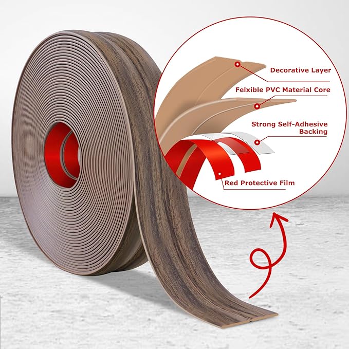 Flexible Wall Corner Protector Moulding Trim Peel and Stick Wall Corner Guards Edge Protector Self Adhesive Molding Trim Strip for Edge Ceiling (Smoked Brown Wood Grain, 0.8 in x 40 Ft)