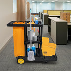 tonchean Commercial Janitorial Cart, 3-Shelf Large Capacity Housekeeping Cart with 25 Gallon Vinyl Bag & Wheels, 44.5" L x 22" W x 36.6" H, Utility Clean Trolley for Professional Cleaning, Black