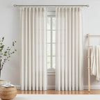 Vision Home Natural Pinch Pleated Semi Sheer Curtains Textured Linen Blended Light Filtering Window Curtains 84 inch for Living Room Bedroom Pinch Pleat Drapes with Hooks 2 Panels 42" Wx84 L