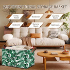 Foldable Collapsible Storage Bin with Palm & Banana Leaf Design-17x11.5x10.5 Inch Organizer Basket for Home, Nursery, Closet-Single Pack, No Lid Space-Saving Storage Box