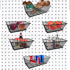 Pegboard Baskets Bins Set 6 Pack 2 Size Metal Pegboard Baskets Black Metal Wire Shelves Hooks for Organizing Various Tools Garage Workbench Kitchen Office Craft Room