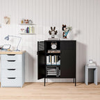 2 Mesh Door Metal Storage Cabinet with Adjustable Shelves, Multipurpose Black Storage Cabinet, 3-Tier Office Cabinet,Metal Storage Cabinet for Office Home,Hallway(Black, 47''H)