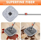 KZKR Upgraded Spin Mop and Bucket Set, Separate Clean and Dirty Water System, 360° Foldable Square Mop Head with Washable Microfibe Mops Pad, Detachable Bucket for Home Floor Cleaning